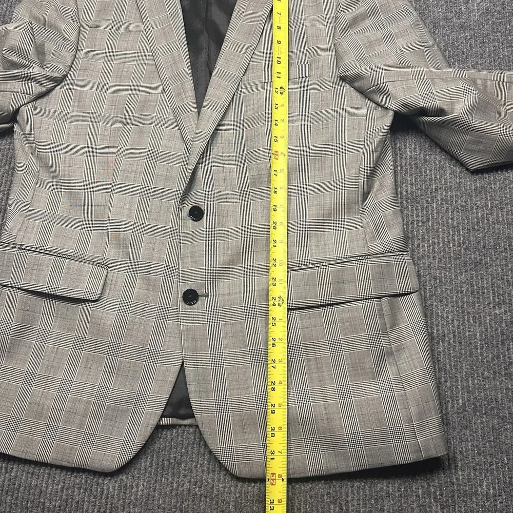 Express Producer Modern Fit Jacket Blazer Mens 44 Regular Slim Plaid Check Grey - Picture 6 of 12